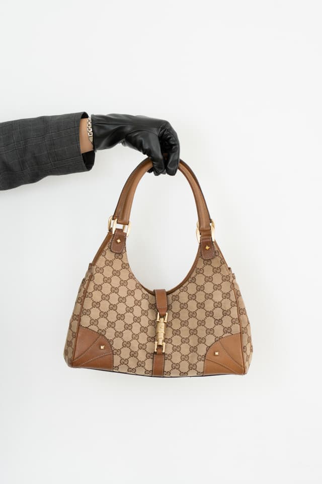 Nailhead Jackie GG Canvas Brown Handbag